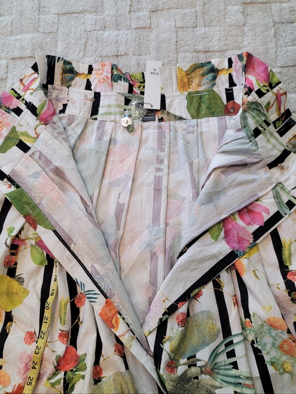 NWT Striped Floral Print Maxi Skirt GRACIA Boho Pockets Women's Size XL - Picture 7 of 7